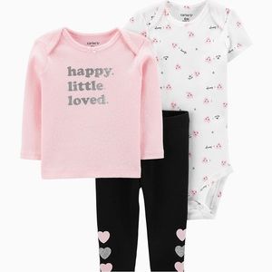 NWT Carter’s 3 Piece "Happy Little Loved" Tee, Bodysuit & Pants Set, 12 Month